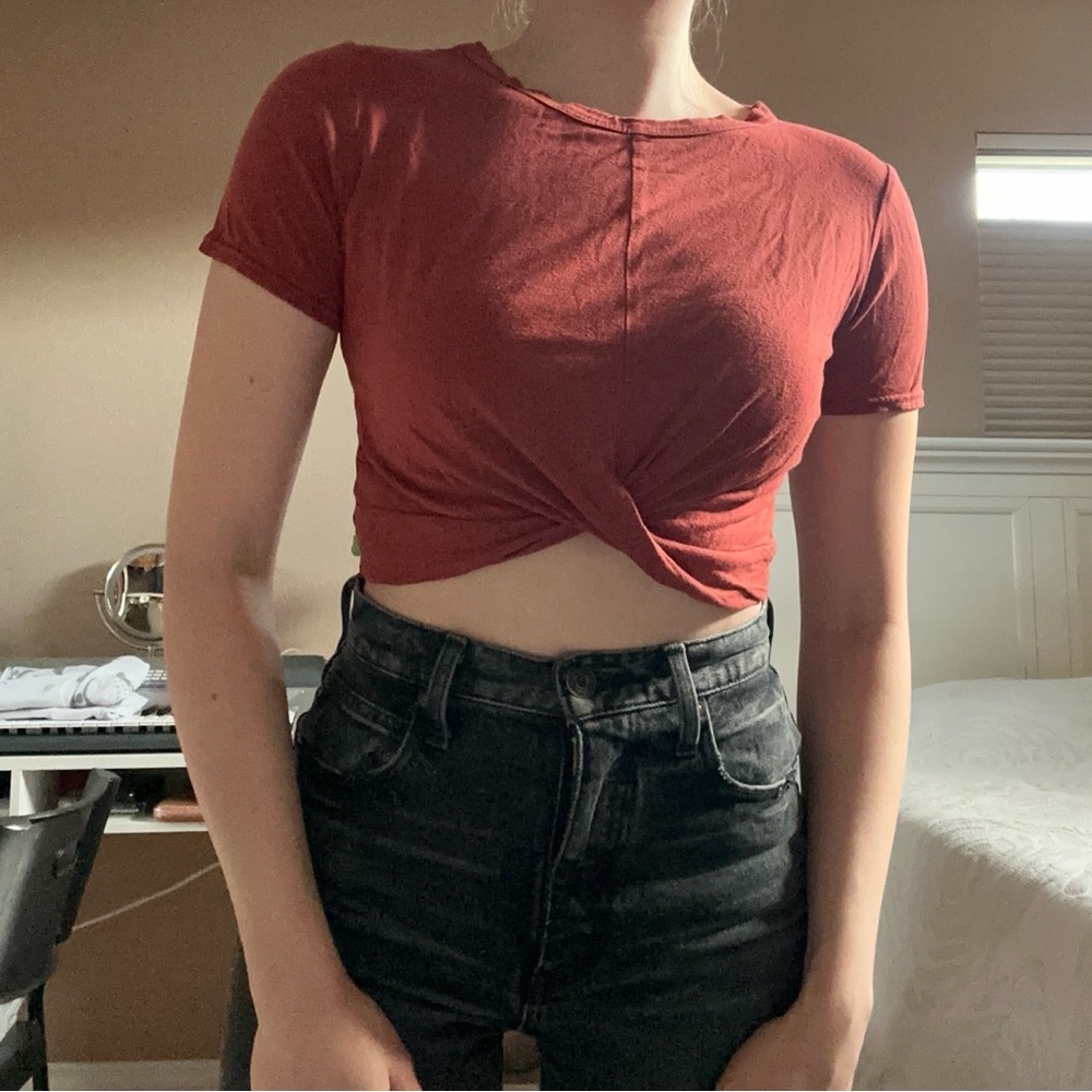Nastygal burnt orange twist front crop top